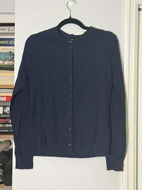 J.Crew 100% Cotton Fine Gauge Navy Blue Button-Front Cardigan Sweater